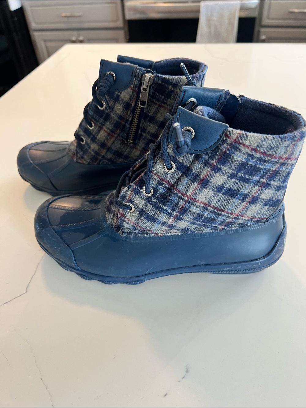 Sperry Navy Plaid Waterproof Duck Boots